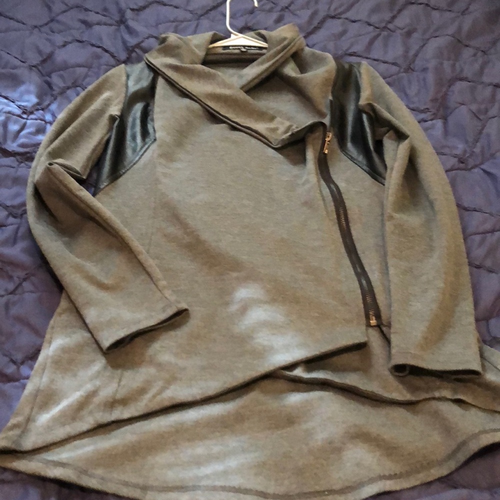 Grey and leather jacket